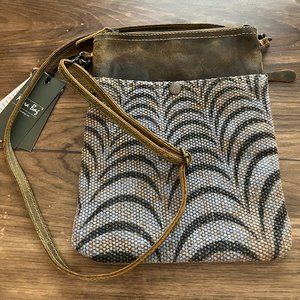 Myra Leather & Canvas Grey Prism Small Crossbody Bag Purse